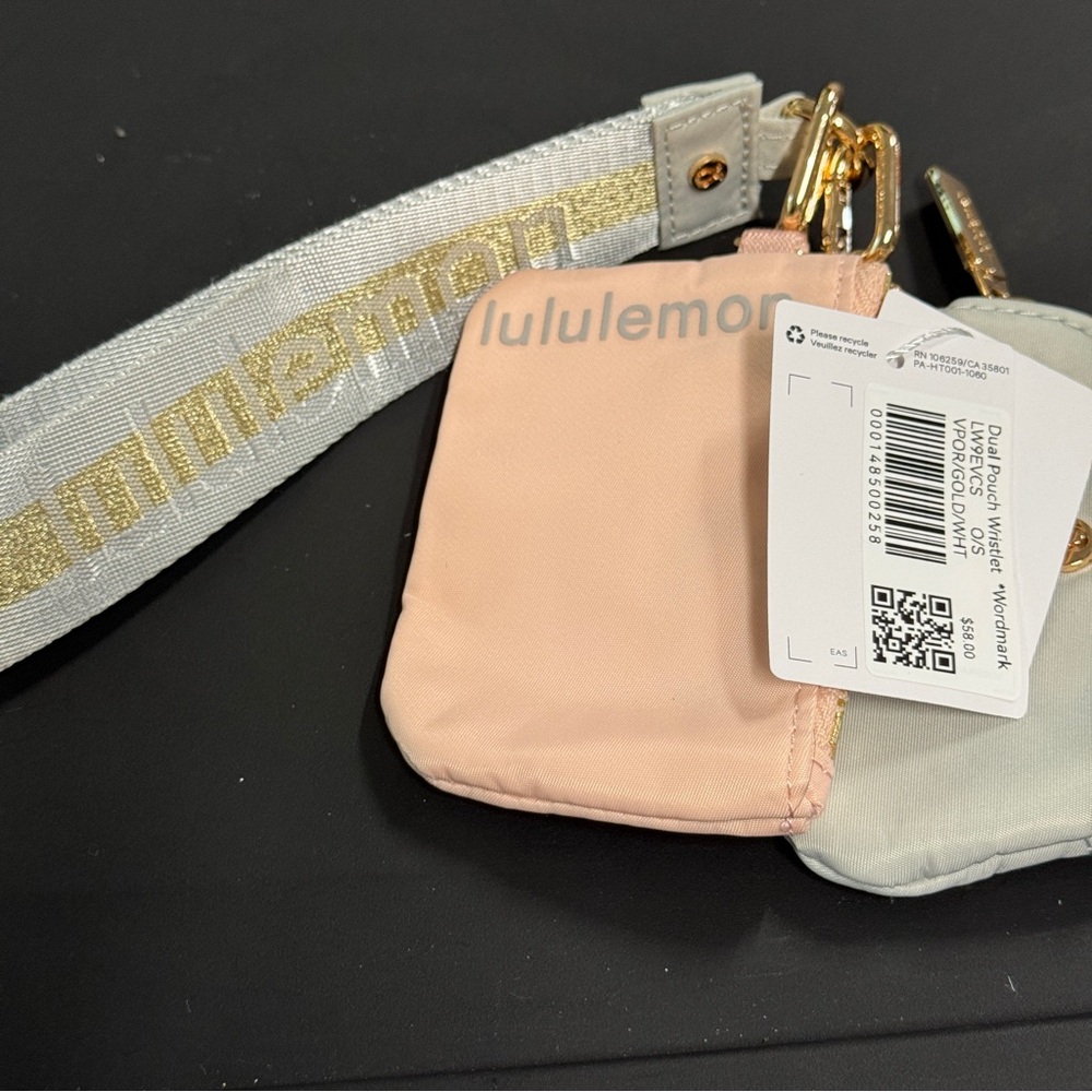 NWT Lululemon Blush and Beige Dual Pouch Wristlet, Hard To Find